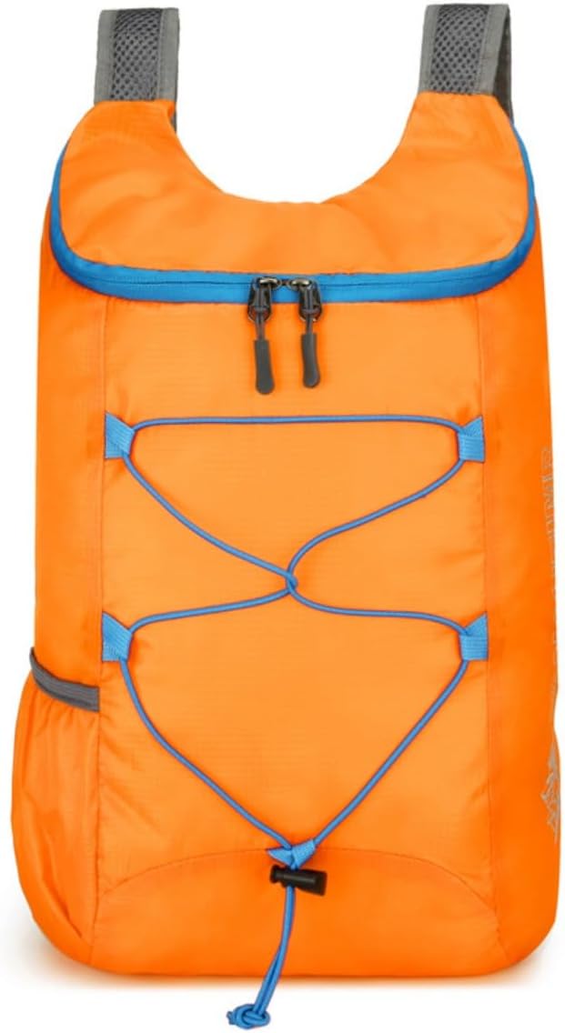 Large-capacity folding bag, outdoor spill-proof hiking backpack for mountaineering (orange)