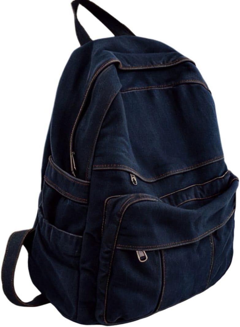 Dark Wash Denim Jean Backpack for Women & Men Retro Aesthetic Rucksack Basic Backpack for High / Students Travel Laptop Bag