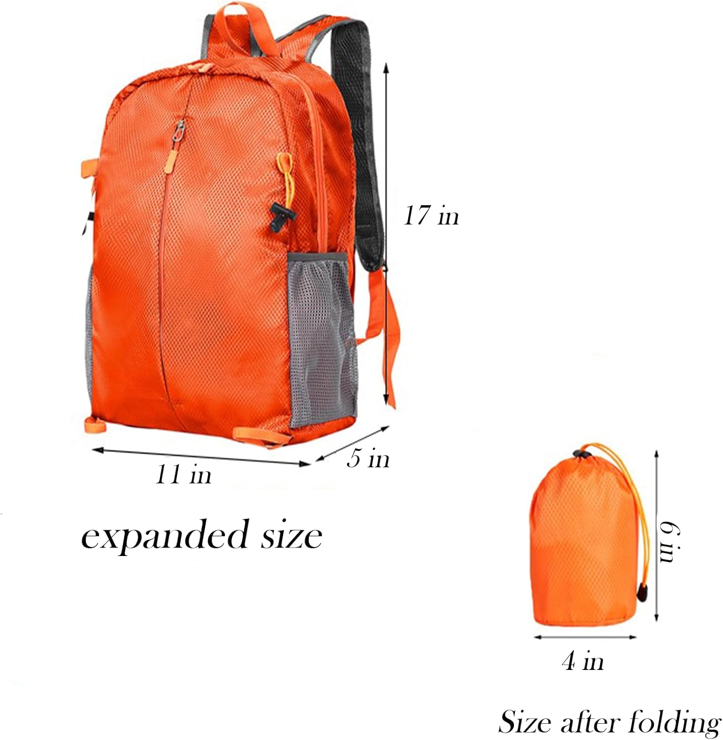 15L Lightweight Packable Backpack, Foldable Hiking Bag, Travel Backpack for Women Man, Waterproof Outdoor Camping Day Pack, Orange - Image 2