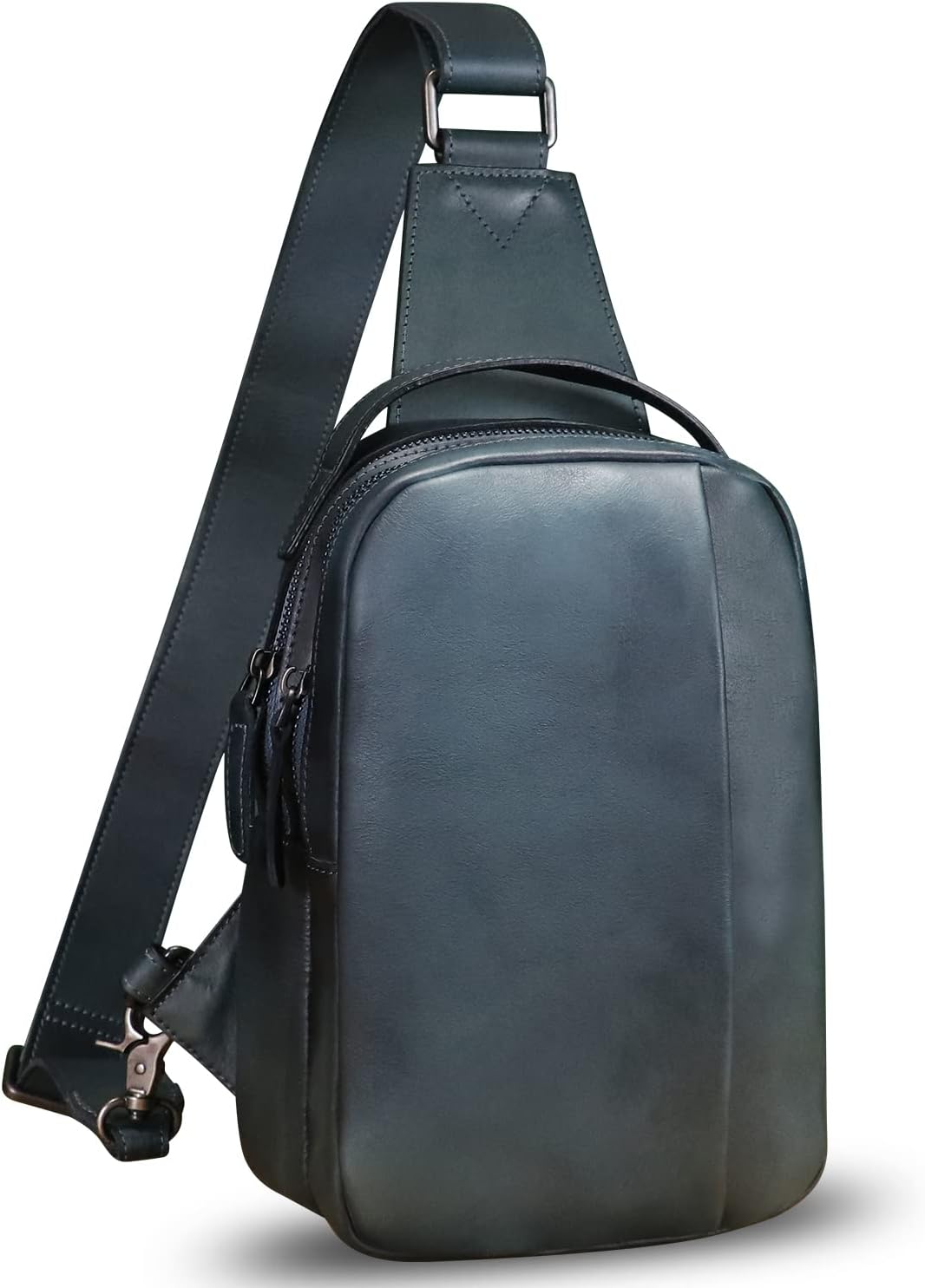 Genuine Leather Sling Bag Crossbody Purse Retro Handmade Hiking Daypack Motorcycle Shoulder Backpack Vintage Chest Bags (NavyBlue)