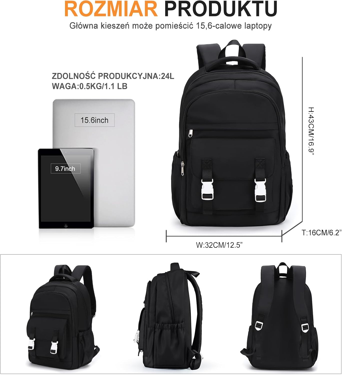 Backpack For Women Men Backpack With Lots Of Pockets Cute BookBag Casual Daypack Backpacks For Teens Boys Waterproof(Black) - Image 2