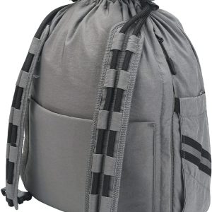 Water-Resistant Drawstring Bag - Expandable 30L with Anti-Theft Zipper Pockets - Ideal Small Cinch Backpack for Men, Women, and Kids - Perfect Gym, Beach, School, and Travel Bag (Gray)