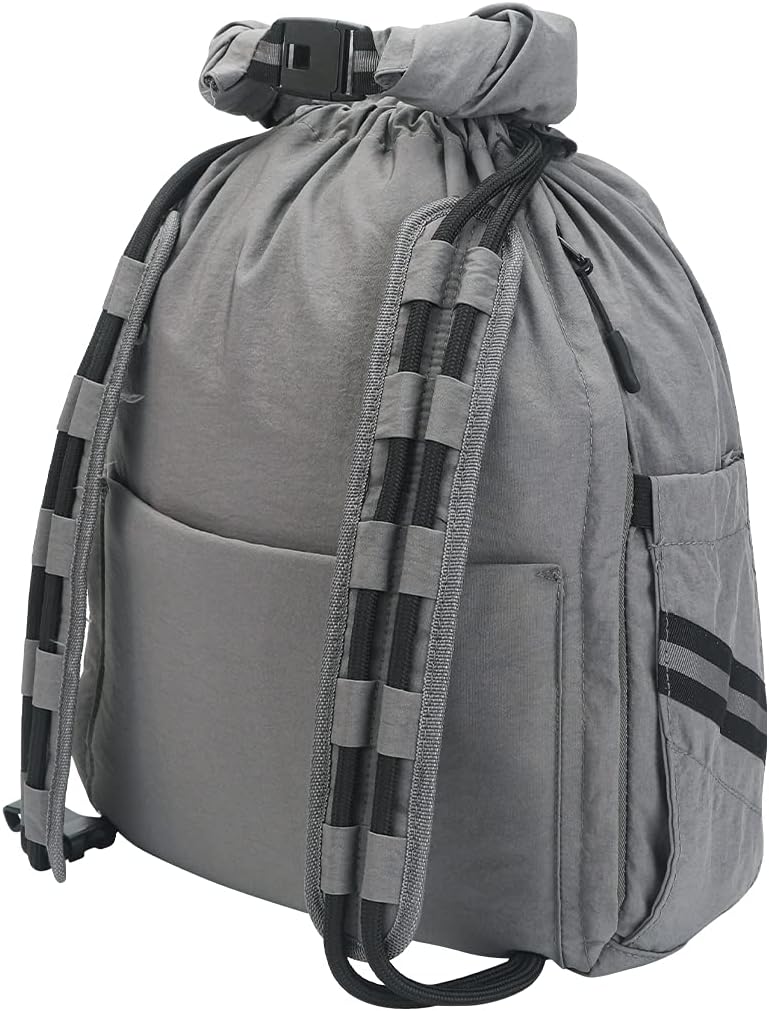 Water-Resistant Drawstring Bag - Expandable 30L with Anti-Theft Zipper Pockets - Ideal Small Cinch Backpack for Men, Women, and Kids - Perfect Gym, Beach, School, and Travel Bag (Gray)
