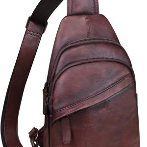 Genuine Leather Silng Bag for Men and Women Vintage Leather Sling Backpack Fashion Shoulder Crossbody Bag Chest Purse