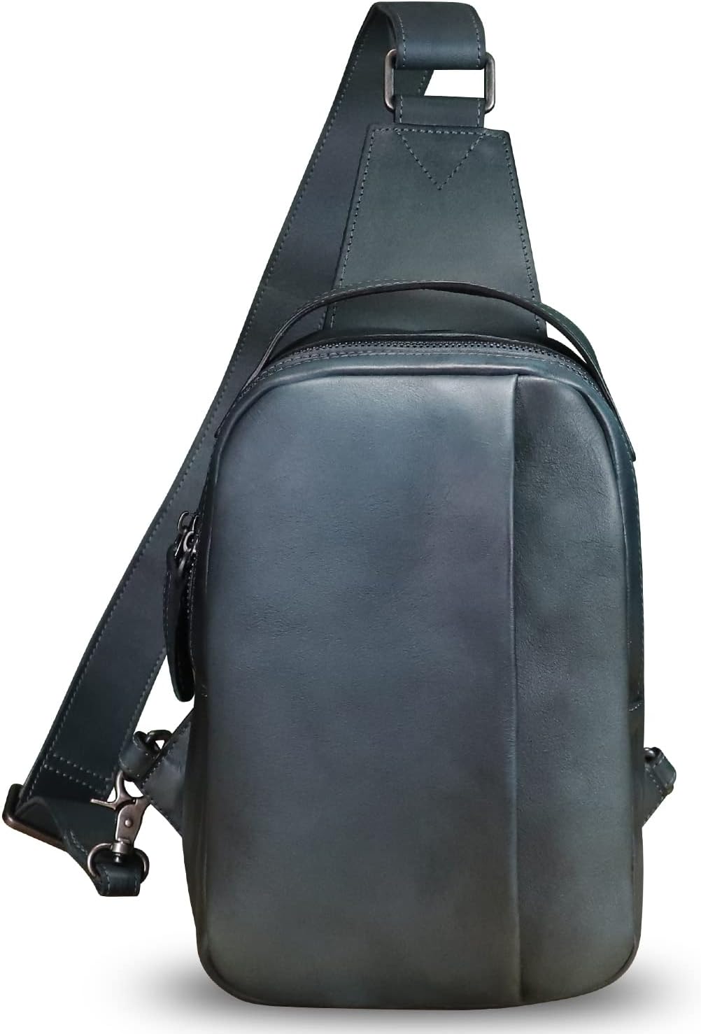 Genuine Leather Sling Bag Crossbody Purse Retro Handmade Hiking Daypack Motorcycle Shoulder Backpack Vintage Chest Bags (NavyBlue) - Image 2