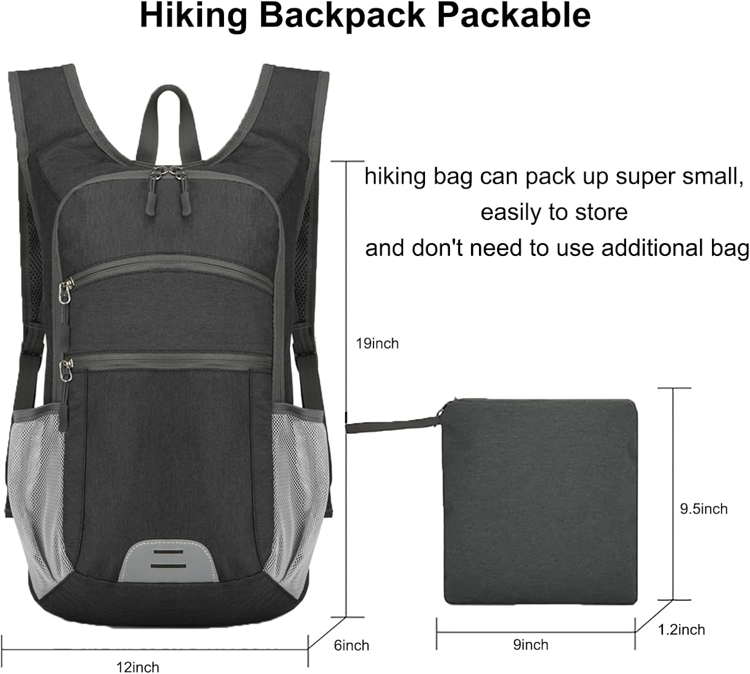 15L Hiking Backpack Foldable Ultralight Hiking Pack Small Travel Backpackfor Women Men (Black) - Image 2