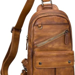 Genuine Leather Sling Bag for Men and Women Vintage Handmade Sling Backpack Shoulder Purse Crossbody Chest Bag