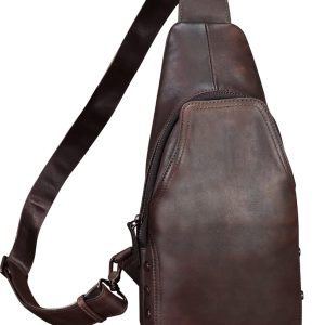 Genuine Leather Sling Bag Retro Crossbody Sling Backpack Handmade Chest Shoulder Daypack Purses Fanny Pack (Coffee)
