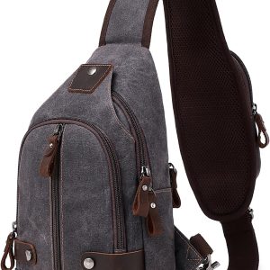 Crossbody Sling Bag Waxed Canvas Leather Shoulder Chest Bag for Men Daypack