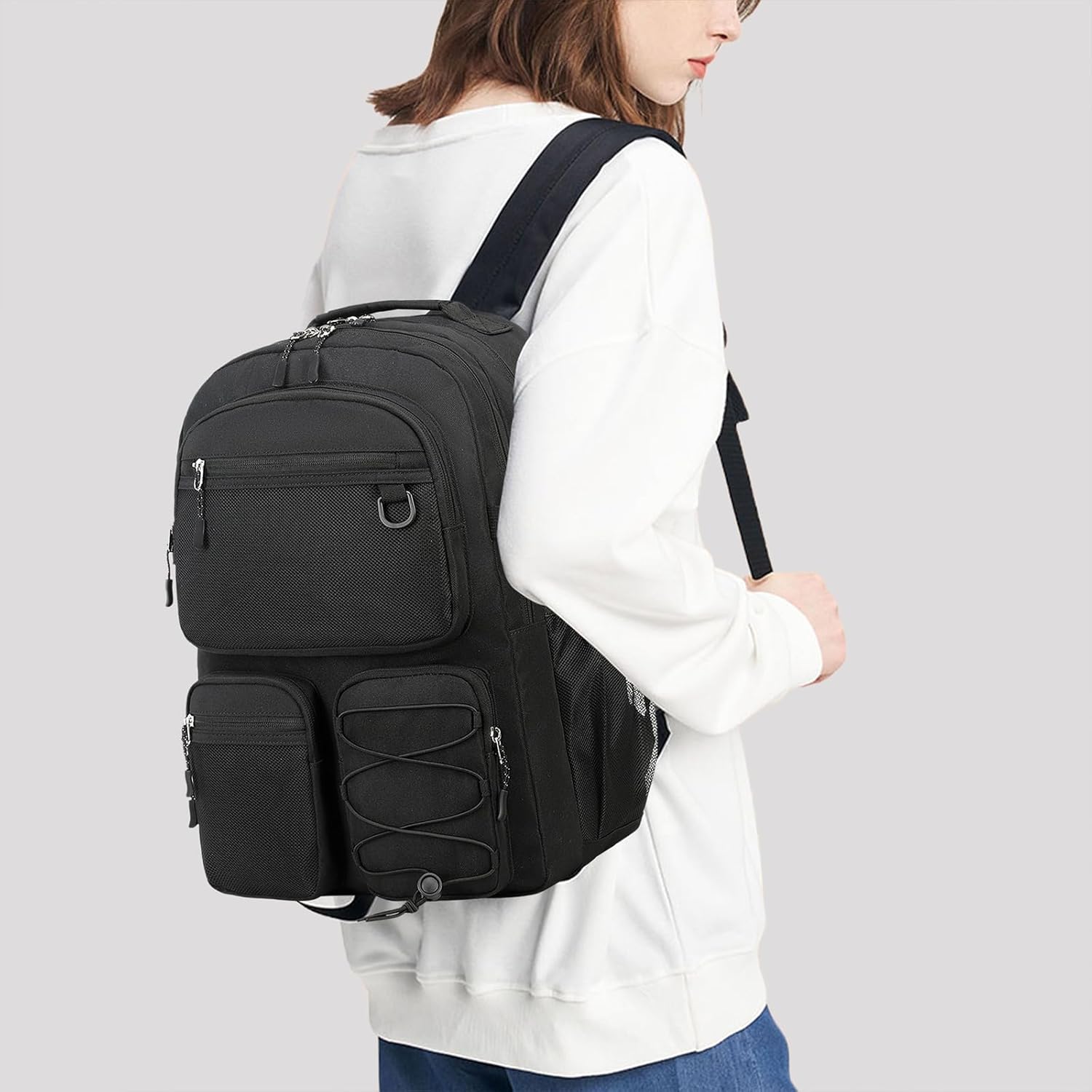 Water Resistant Daypack with Mulitiple Pockets for Travel Outdoor , 15.6 inch Laptop Backpack for Men and Women (Black) - Image 2