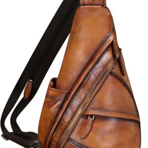 Genuine Leather Sling Bag for Men and Women Leather Sling Backpack Purses Chest Bag Crossbody Shoulder Fanny Bag