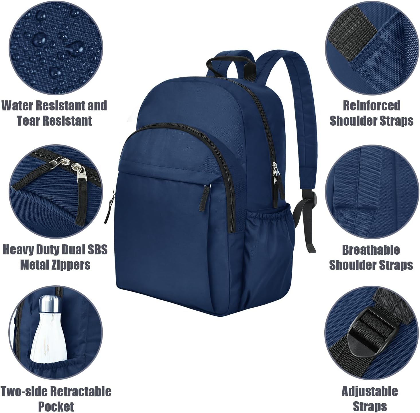 Navy Blue Backpack for , , High, Middle ,Water Resistant Bookbag for Teens, Basic Backpack for Daily, Travel, Work, Business Laptop Backpack for Men Women (Navy) - Image 2
