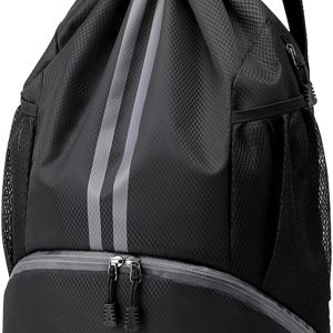 Sports Drawstring Backpack - String Swim Gym Bag with Shoes Compartment and Wet Proof Pocket for Women&Men