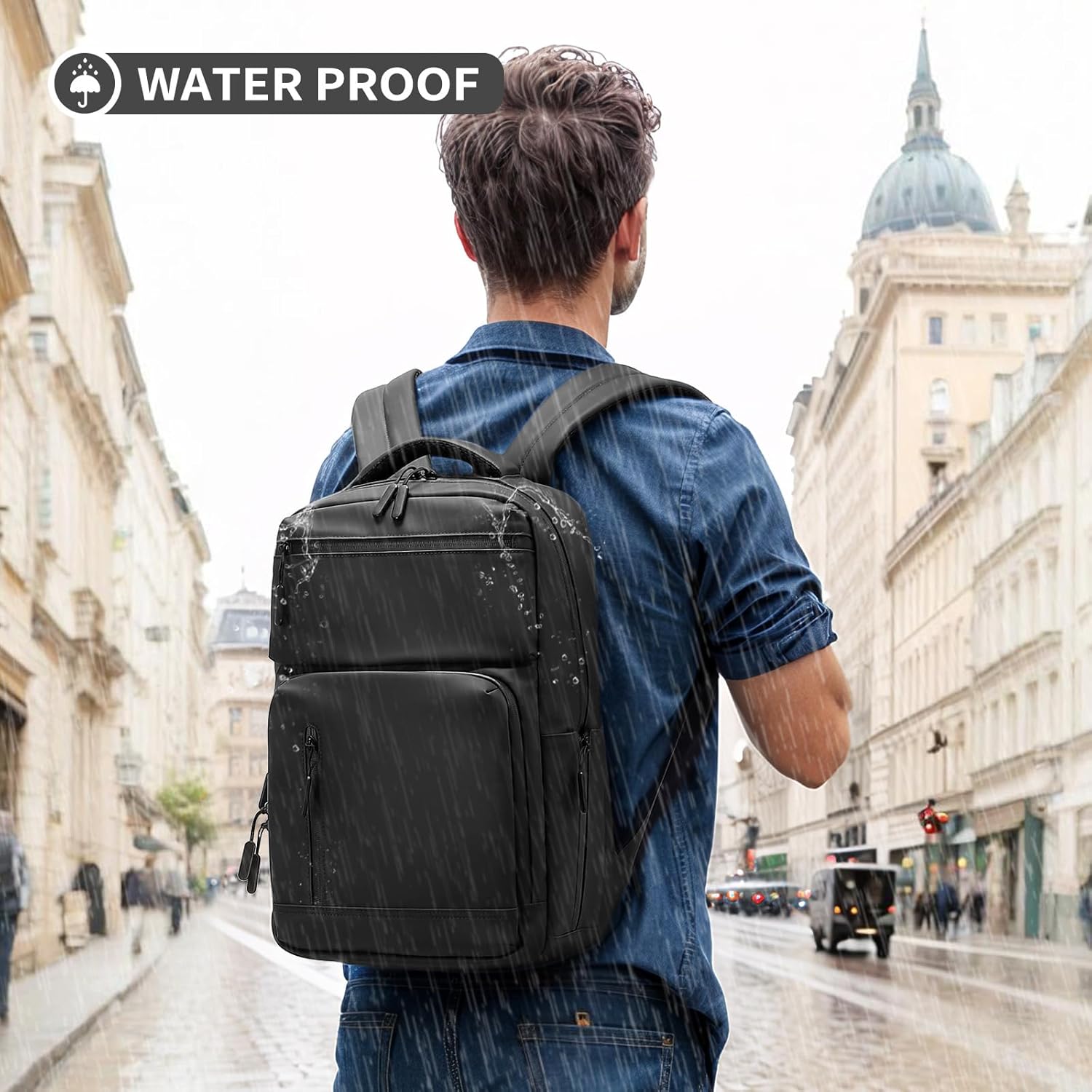 Waterproof Laptop Backpack for Men & Women, Flight Approved Anti-Theft Daypack with 15.6-inch Laptop Sleeve (Black) - Image 2