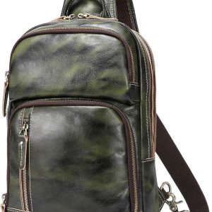 Full Grain Leather Sling Bag For Men, Crossbody Bag fits 12.9" iPad Crossbody Chest Daypack
