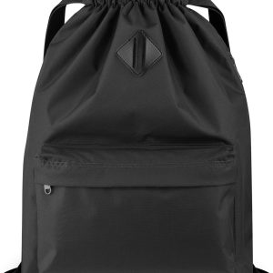 Drawstring Backpack Water Resistant String Bag Sports Gym Sack with Side Pocket for Men Women