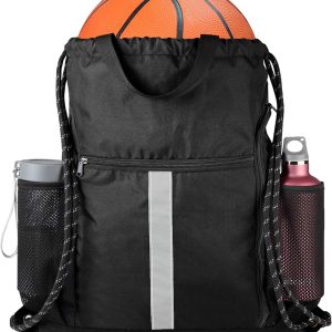 Drawstring Backpack Sports Gym Bag With Shoe Compartment and Two Water Bottle Holder …