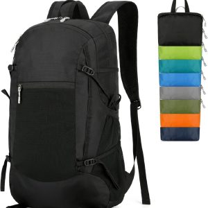 Hiking Backpack Daypack Lightweight Packable Travel Outdoor Camping Ultra Foldable Day Pack for Woman Man (Black, 30L)