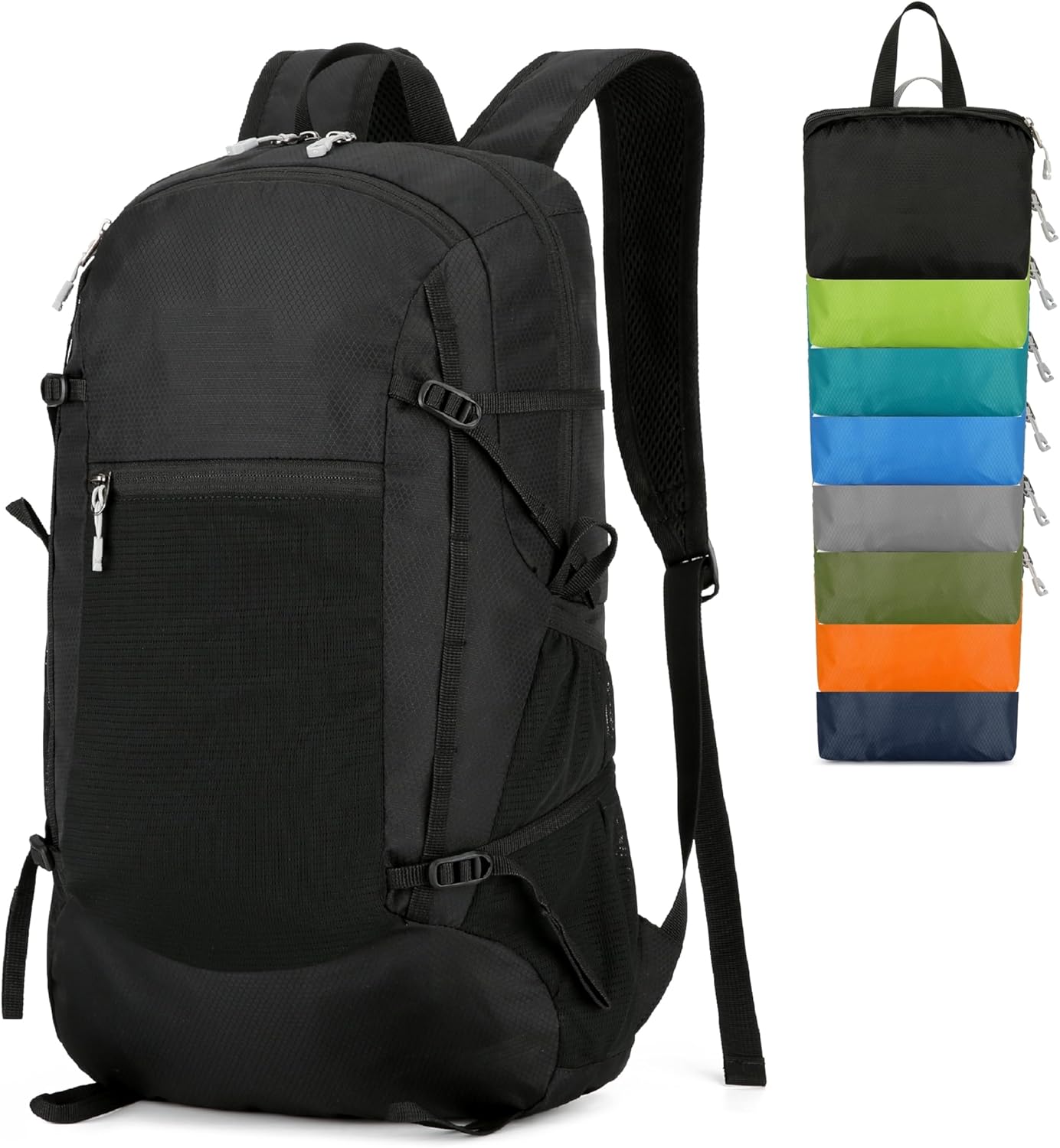 Hiking Backpack Daypack Lightweight Packable Travel Outdoor Camping Ultra Foldable Day Pack for Woman Man (Black, 30L)